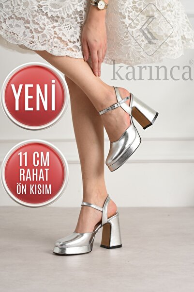 Karınca Silver Evening Dress Shoes - Stylish and Comfortable - Lamé Leather -...