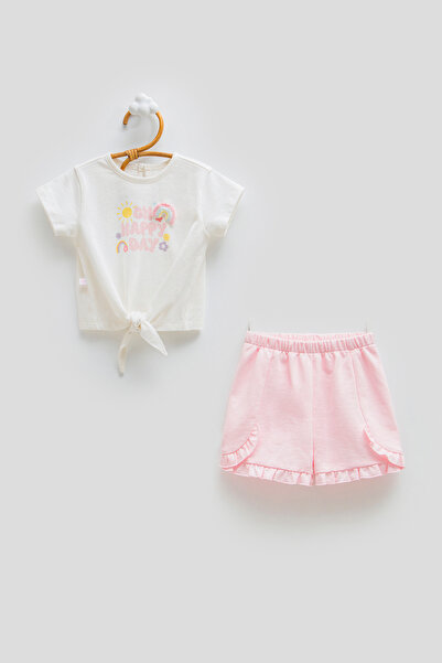 Caramell 100% Cotton Baby Girl Set Rainbow Printed T-Shirt and Ruffle Shorts ...