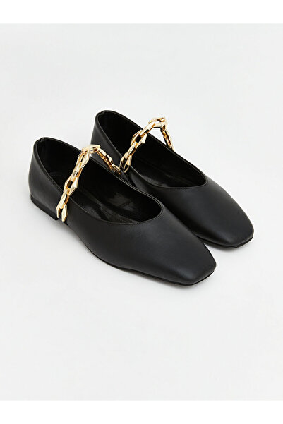 LC Waikiki Balerini din piele neagră aspect de piele din colecția GÜLİS GİYİM