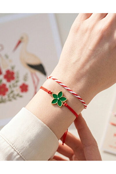 LOVENSY Marteniçka Bileklik 2li Set Çiçek Detaylı ve Sade Ayarlanabilir Tasar...