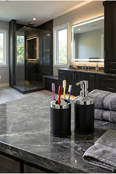 Bürke Black Stainless Bathroom Sink Countertop Liquid Soap Dispenser and Toot...