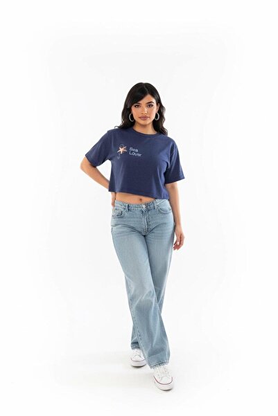 ELIN Concept Store Blue Embroidered viscose and Cotton T-shirt