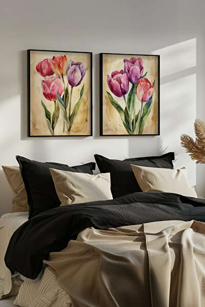 STARYUNA Black Wooden Framed Double Painting Set with River and Forest View Y...