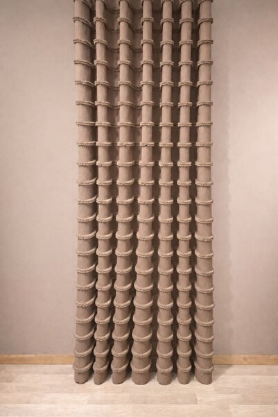 PerdeBurada Dessert Şeritli PonPon Fon Perde/Keten Zeminli/1x3 Sık Pileli / T...