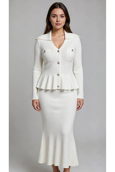 Rabiossa Women's Metal Buttoned Peplum Knitted Dress