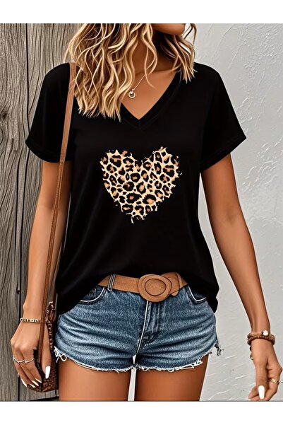 yombaa Printed T-Shirt, Short Sleeve V-Neck Summer & Spring Casual Top, Women...