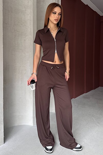 Rabi Shine Women's Modal Fabric Double Zippered Top and Bottom Set