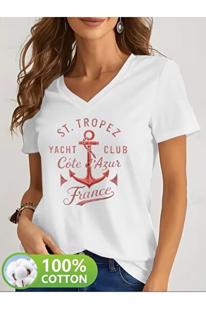 H&GHAMLEGİYİM Printed T-Shirt, Short Sleeve V Neck Summer & Spring Casual Top...