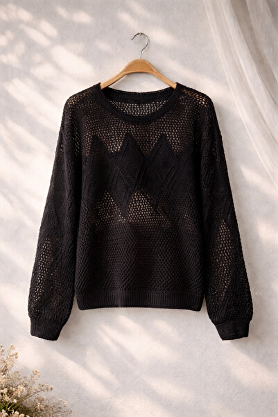 Retrobird Lace-Like Knit Perforated Spring Knitwear Women's Black
