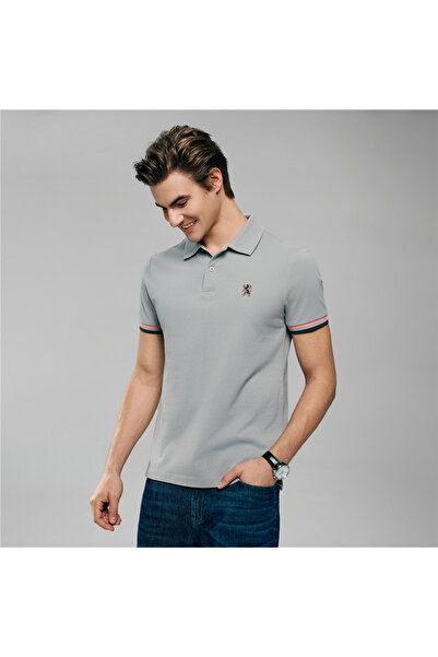 Giordano قميص بولو رجالي قطني ضيق عالي الأداء مزين بتطريز أسد صغير