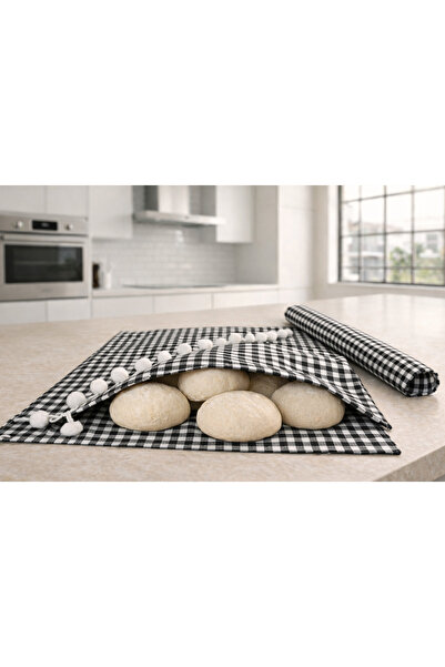 senmasy Dough Mat and Rolling Pin Cover Set of 2 - Red with Pom Poms Gingham ...
