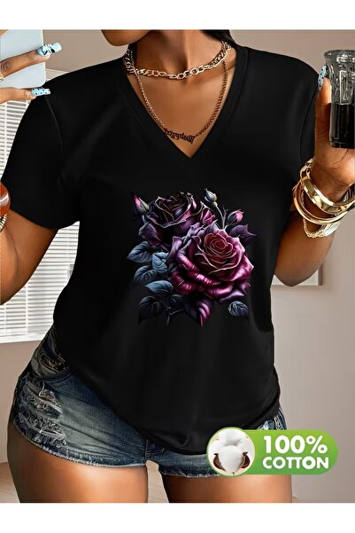 yombaa Printed T-Shirt, Short Sleeve V-Neck Summer & Spring Casual Top, Women...