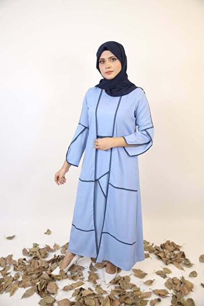 Libas lab Raye- Stunning baby blue abaya with contrast overlock detailing in ...