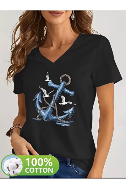 yombaa με τύπωμα T-shirt, κοντομάνικο με λαιμόκοψη σε σχήμα V, καθημερινό τοπ...