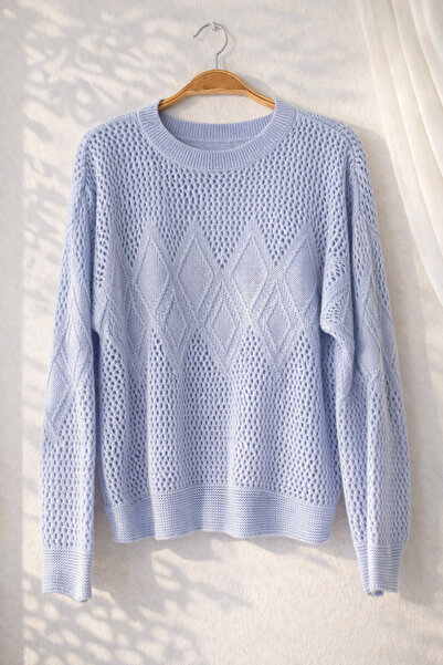 Retrobird Lace-Like Knit Perforated Spring Knitwear Women's Blue