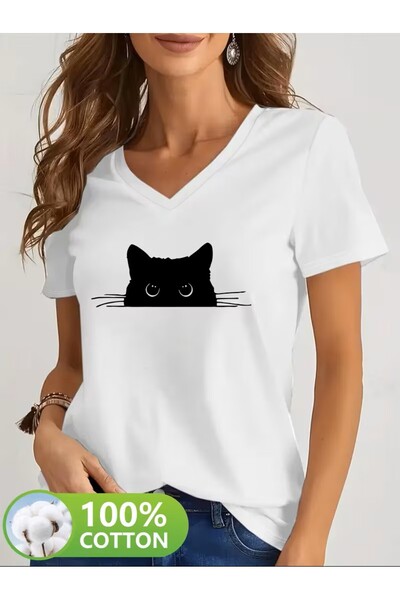 yombaa με τύπωμα T-shirt, κοντομάνικο με λαιμόκοψη σε σχήμα V, καθημερινό τοπ...