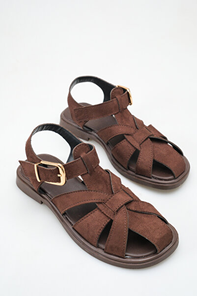 meyra'nın ayakkabıları Women's Bitter Coffee Suede Buckle Detail Flat Sole Sa...