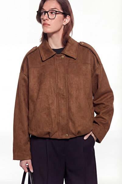 TWILIT Kadın Oversize Süet Bomber Ceket