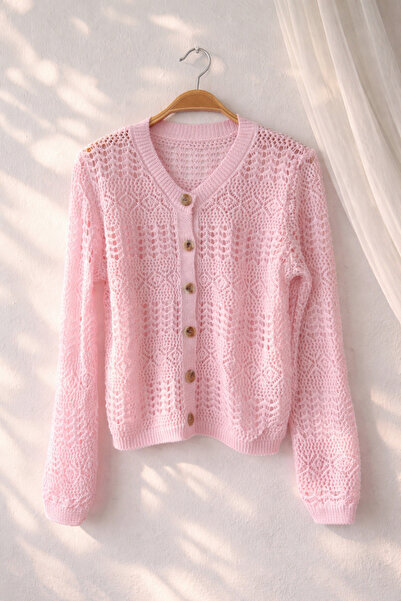 Retrobird Perforated Spring Cardigan Women's Pink