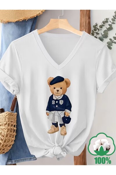 yombaa cu imprimeu Tricou, top casual cu mânecă scurtă și decolteu în V pentr...