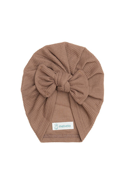 melvelo Turban pentru bebeluși, cu fundă, bumbac, Melvelo, Waffle - Maro 0-3 ani