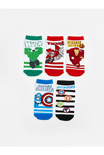 LC Waikiki Rmz Gi̇yi̇m Farkiyla Hulk Embroidered Boys' Booties Socks 5-Pack