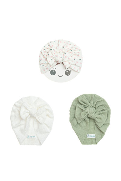 melvelo Baby turban with pillowcase, cotton, Melvelo, Dusk - Sage, Pink Flowe...