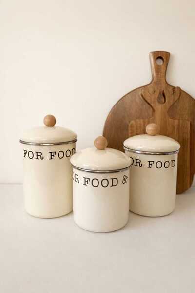 LEONEV Set of 3 Enameled Jars with Wooden Handles
