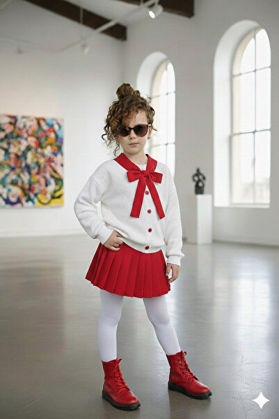 Ütk kids Piliseli fiyonk flarlı bayramlık kız çocuk etekli takım