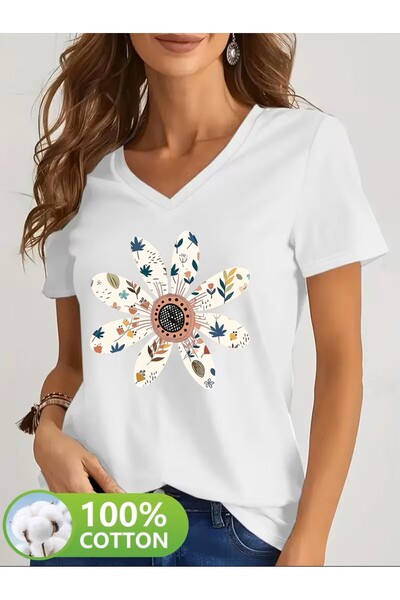 yombaa cu imprimeu Tricou, top casual cu mânecă scurtă și decolteu în V pentr...