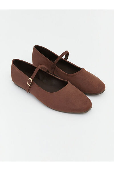 LC Waikiki Brown Leather-Look Women's Ballet Flats