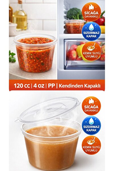 figanlar ambalaj 6 Adet 120 cc Kapaklı Sos Kabı 4 oz Sızdırmaz, Sıcağa Dayanı...