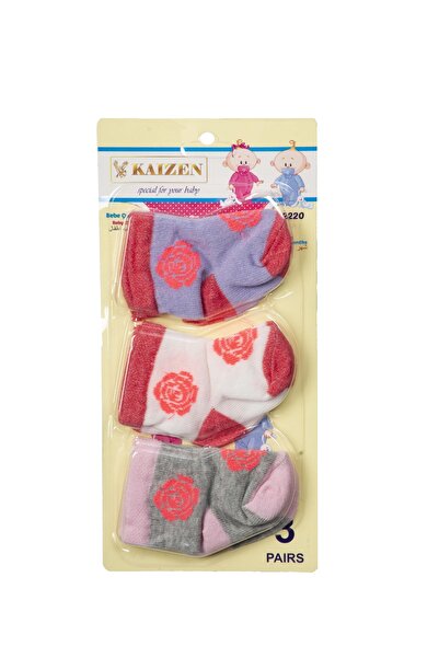KAİZEN 3 sets of baby girl socks in a floral design (9 pieces)
