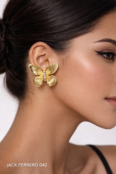 Jack Ferrero Gold Papillon Stud Earrings