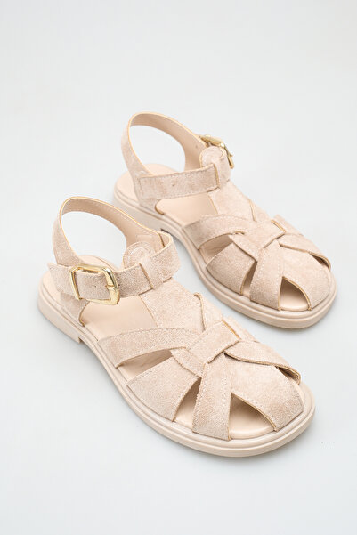 meyra'nın ayakkabıları Women's Skin Suede Buckle Detail Flat Sole Sandals