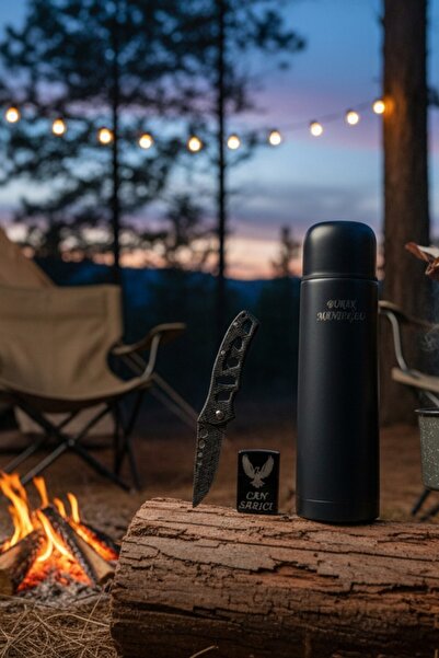 SürLaz 3 Parça Kamp Seti 500 Ml Paslanmaz Çelik Termos İsme Özel Çakmak Ve Ce...