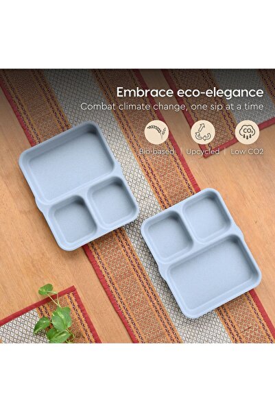 REuse 3 Compartment Reusable Plate 8 Inch | 1 Piece | Coffee Husk | Azur Grey