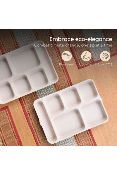 REuse 6 Compartment Reusable Plate 14 inch |1 piece|Coffee| Sand Castle White