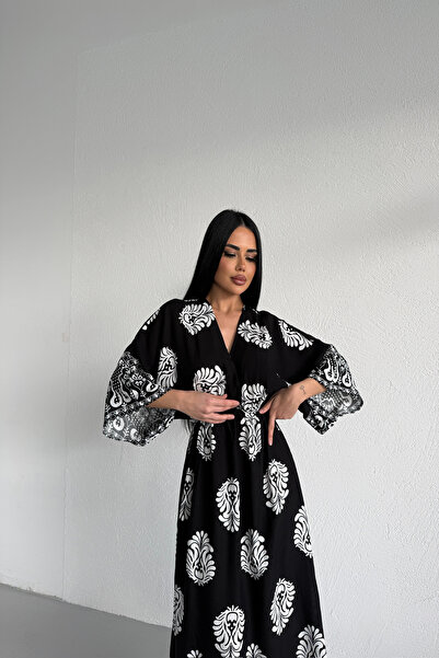 LİLA İSTANBUL Double-Breasted Yaka Etni̇k D Patterned Viscose Summer Dress wi...