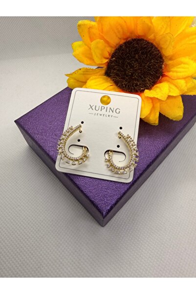 XUPING JEWELRY KUYUMCU SERİ 14K RENGİ ZİRKON TAŞLI DAMLA DÖNEN MODEL ÇELİK KÜPE