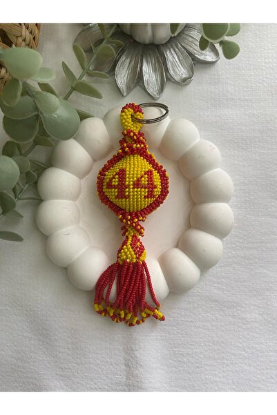 Handmade KUM BONCUK EL İŞİ SARI KIRMIZI 44 PLAKALI ANAHTARLIK