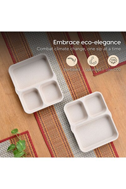REuse 3 Compartment Reusable Plate 8 Inch | 1 Piece | Coffee Husk | Sand Cast...