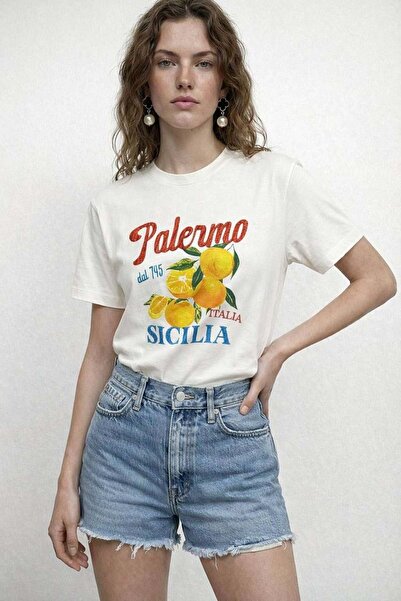 ibeeka Noul sezon Broderie cu litere imprimate cu fructe tricou - - ALB - M