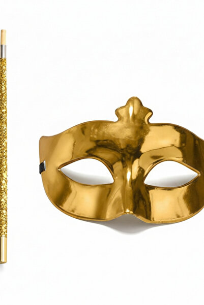 shop Set de mască aurie strălucitoare - Mască de masquerade de culoare aurie ...