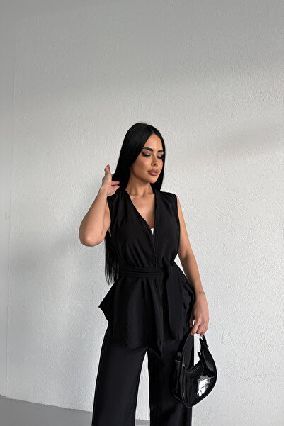 LİLA İSTANBUL Double-Breasted Double Suit with Collar and Belt