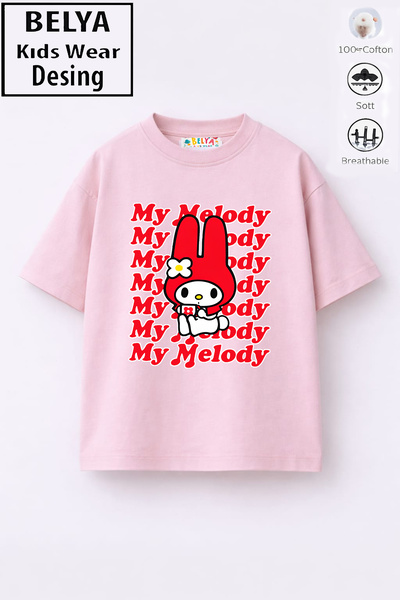 Belya Kids Wear Trend Design My Melodi 35 Girl's Cotton Fabric T-Shirt