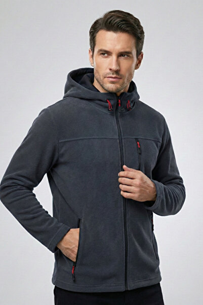 VEGA PORT Men's Gray Hoodie 3 Pocketed Zipper Closure Fleece