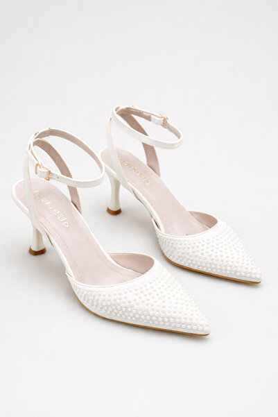 MARSEDO Pantofi de mireasă pentru femei, cu vârf ascuțit și broderie cu perle...