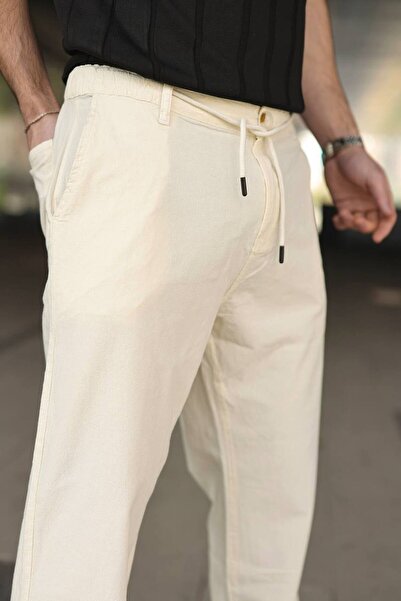 DepoExport Men's Linen Pants – Comfortable Cut with Buttoned Zipper Tie Detail