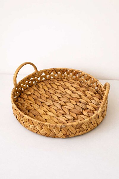 LEONEV Wicker Round Tray Water Hyacinth Weave